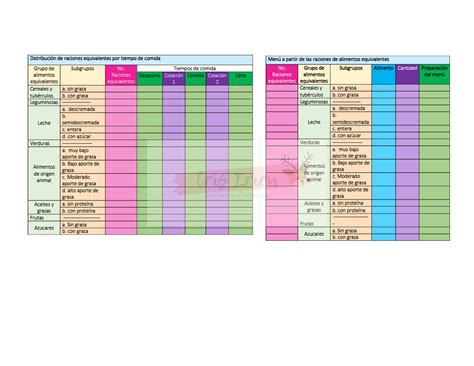 Distribucion De Raciones De Alimentos Por Tiempos De Comida Formatos