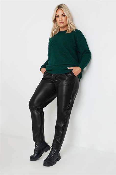 Yours Plus Size Black Faux Leather Straight Leg Trousers Yours Clothing