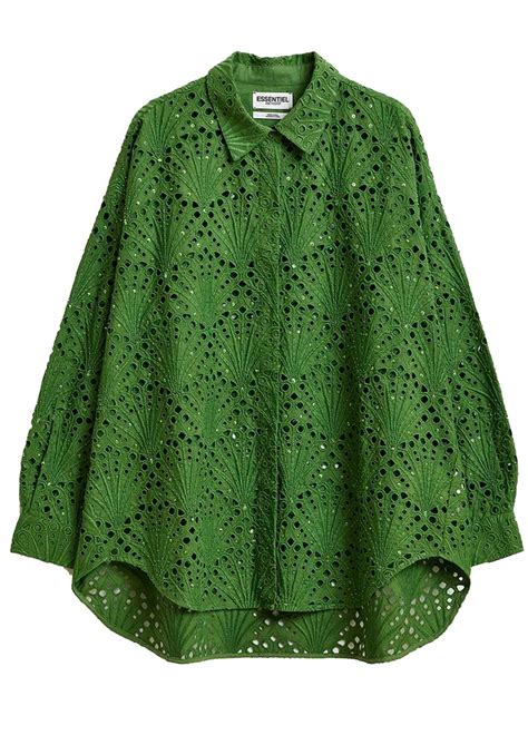 ESSENTIEL ANTWERP Fummer Broderie Anglaise Shirt Emerald Green