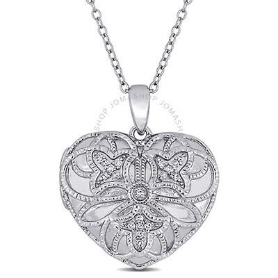 Amour Sterling Silver Vintage Locket Ct Diamond Pendant Jms