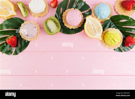 Ice Cream Wafers Exotic Fruits Stock Photo Alamy