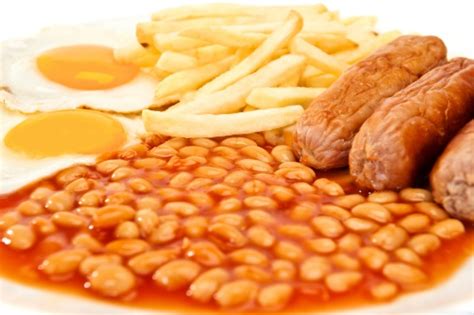 Sausage Egg Chips And Beans Stock Photo - Download Image Now - Baked ...