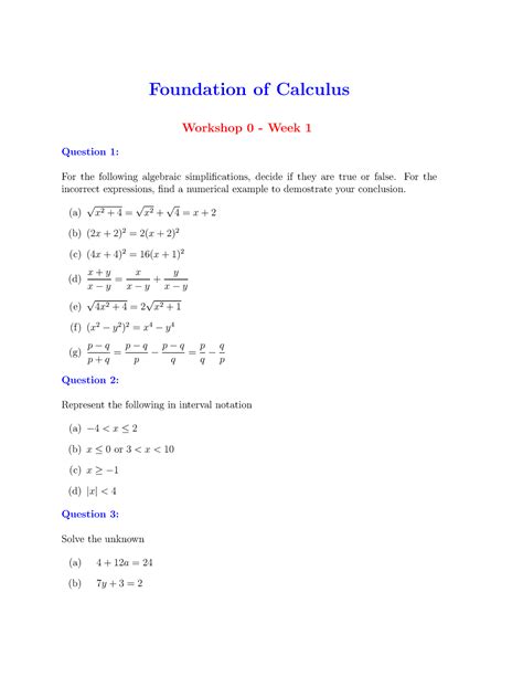 Foundations Of Calculus Topic 0 Prerequisite Knowledge Foundation Of