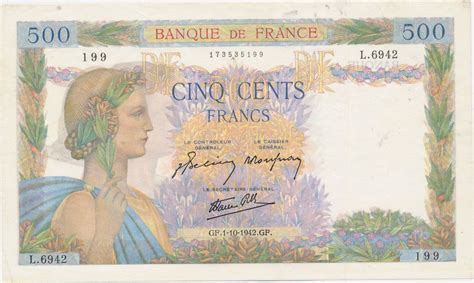 Frankreich 500 Francs 1 10 1942 Banknote Geldschein Cinq Francs Banque