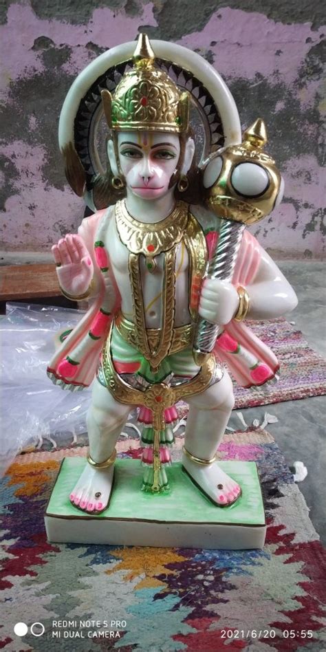 Golden Traditional White Marble Hanuman Statue For Worship Size 24