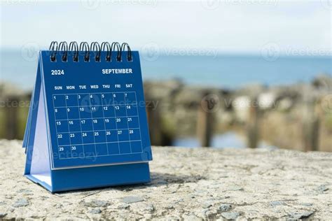 Blue September 2024 Calendar On Blurred Background Of Blue Ocean New