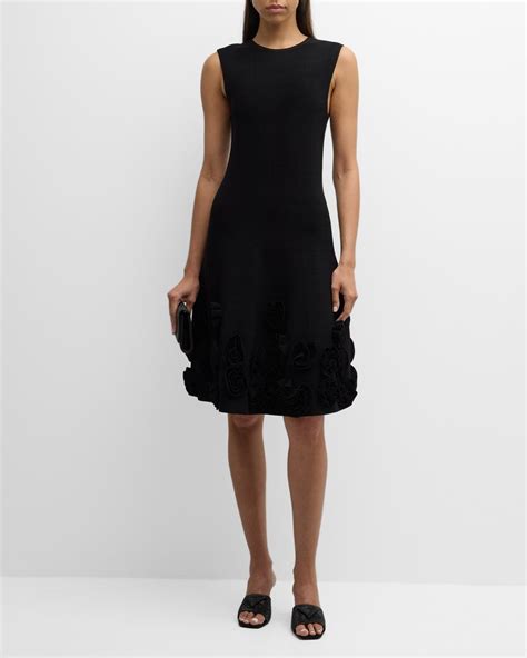 Lela Rose Penelope Midi Dress With Floral Applique Detail In Black Lyst