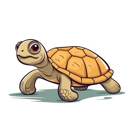 Tortuga De Dibujos Animados Caminando Sobre Un Fondo Blanco Ai