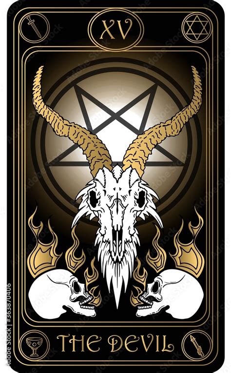 The Devil. The 15th card of Major arcana black and gold tarot cards ...