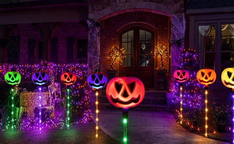 Homeleo Set Of 6 Solar Pumpkin Stake Lights For Halloween Decorations