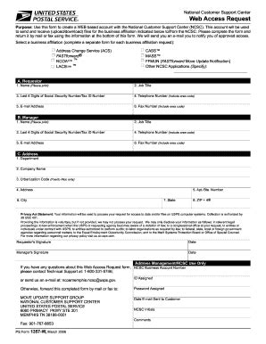 Fillable Online Ribbs Usps PS Form 1357 W Web Access Request Ribbs