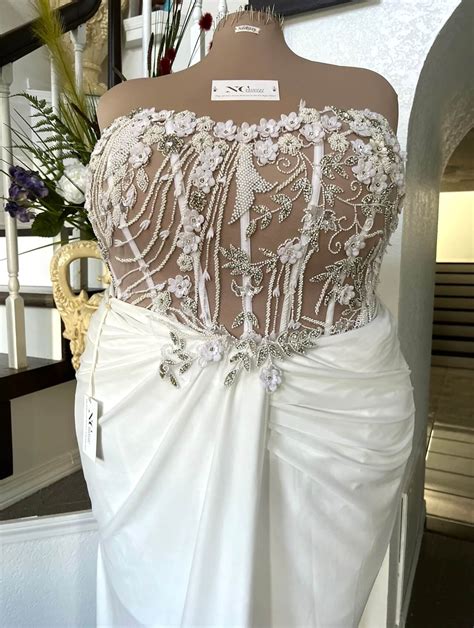 Plus Size Nude Beaded Wedding Dress With Built In Corset By Ndiritzy