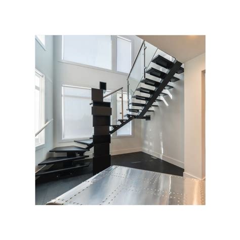 Straight Mild Steel Glass Modern Floating Staircase Prefab Steel