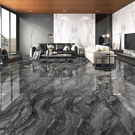 Dark Grey Porcelain Marble Tiles Flooring Glazed Polished Tile Marble