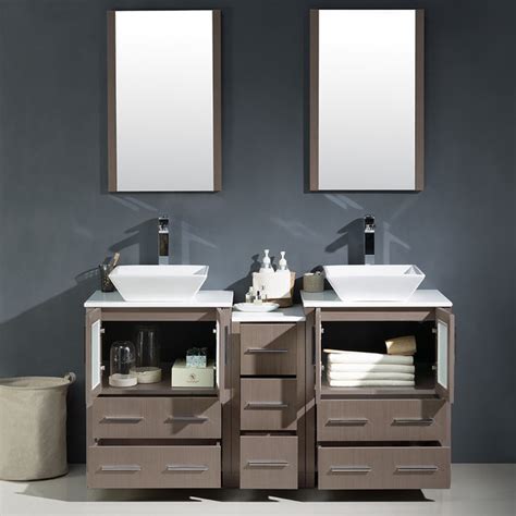 Torino Gray Oak Modern Double Sink Bathroom Vanity With Side