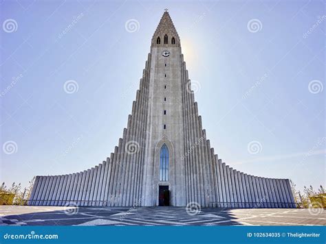 Large Beautiful Cathedral in the Summer of Reykjavik Iceland Stock ...