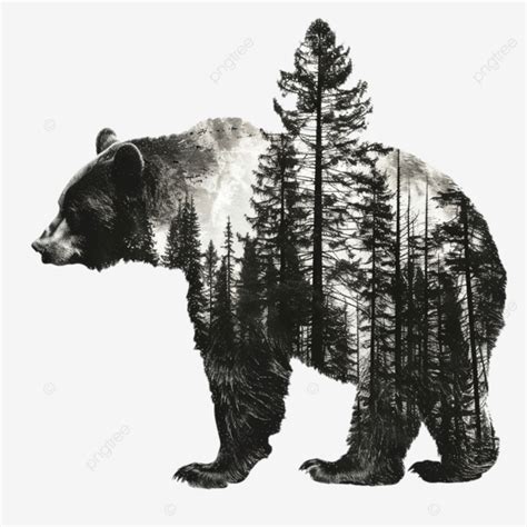 Bear Silhouette With Pine Tree, Silhouette, Pine, Bear PNG Transparent ...