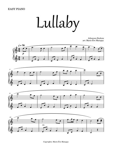 Brahms Lullaby Arr Marie Ve Mainguy By Johannes Brahms Sheet Music