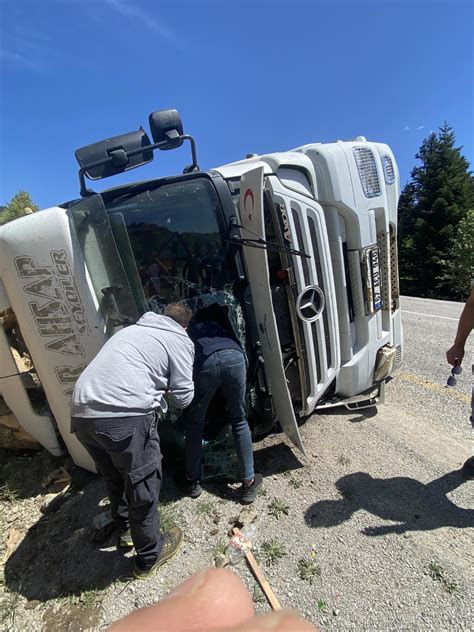 Tomruk yüklü tır devrildi