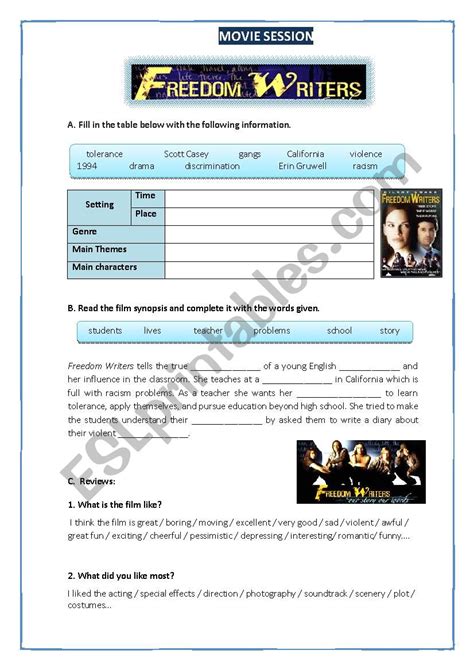 The Freedom Writers Esl Worksheet By Icdias