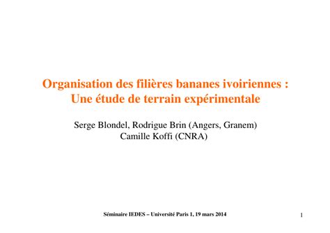 PDF Organisation des filières bananes ivoiriennes Une étude de