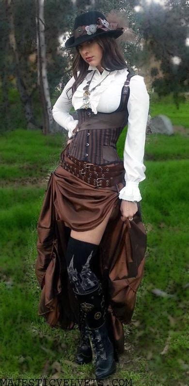 Brown Black Striped Steampunk Corset With Ruffled Taffeta Skirt Cosplay