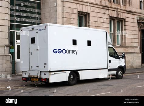 Geoamey Prison Transport Van Outside Cardiff Civil Justice Centre Wales