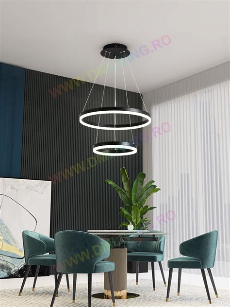 Lustr Led Contemporan Circular Dm Bk Negru Iluminat