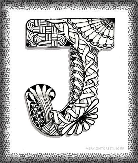 Zentangle J Monogram Alphabet Illustration Art Print By Vermont