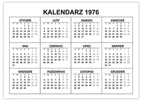 Kalendarz 1976 Kalendarz Su