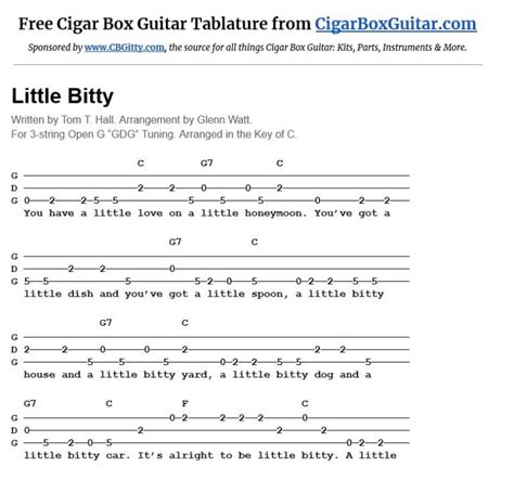 Little Bitty Performed By Alan Jackson - 3-String Cigar Box Guitar Tab