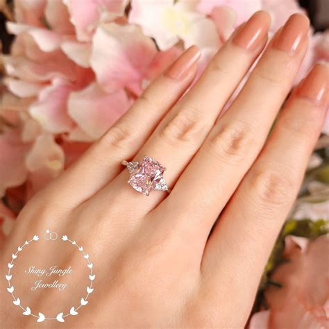 Pink Diamond Ring Stone Style Engagement Ring Carats Cushion Cut