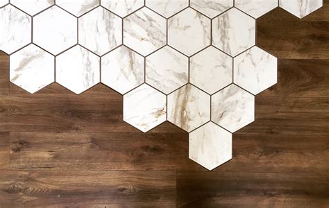 Hexagon Tiles Laminate Wooden Floor Combination White Hexagon Tiles