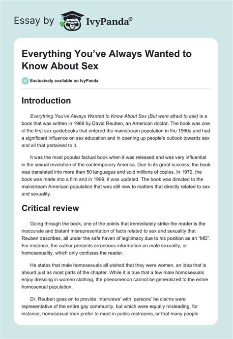 Everything You Ve Always Wanted To Know About Sex 1107 Words Critical Writing Example