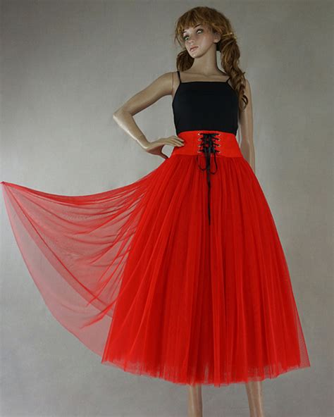 Women 8 Layered Long Tulle Skirt Costumes High Waist Retro Style Tulle