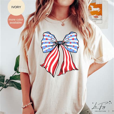 4th Of July Bow Ivory Shirt Comfort Colors 4th Of July Shirt Patriotic Shirts Coquette Usa