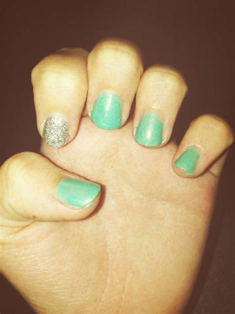 Glitter And Mint Green Nails Mint Green Nails Green Nails Nails