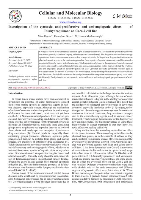 Pdf Investigation Of The Cytotoxic Anti Proliferative And Anti