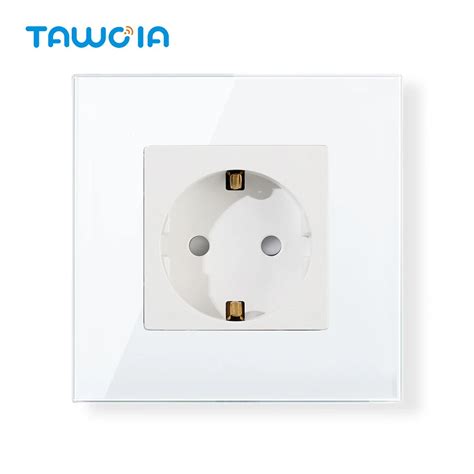 Tawoia Eu Wall Power Socket 16a 250v Single Outputs Power Wall Socket Glass Panel Plug