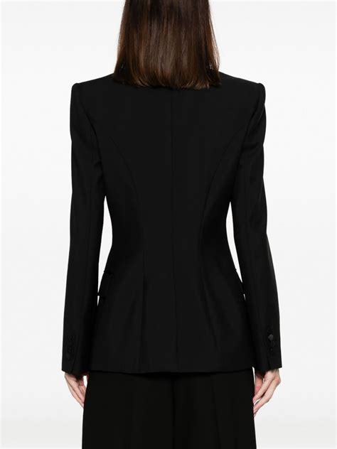 Alexander McQueen Peak Lapel Double Breasted Wool Blazer Black