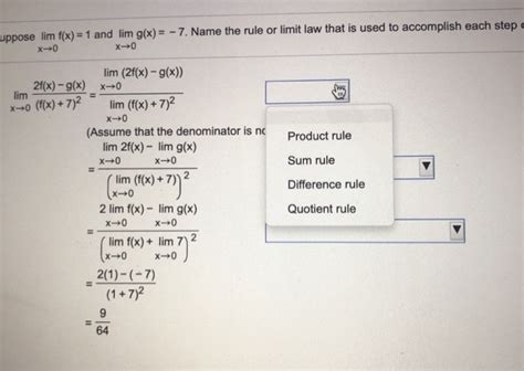 Solved Suppose Lim F X 1 And Lim G X 7 Name The Chegg