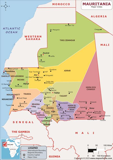 Mauritania Major Cities Map | List of Major Cities in Different States