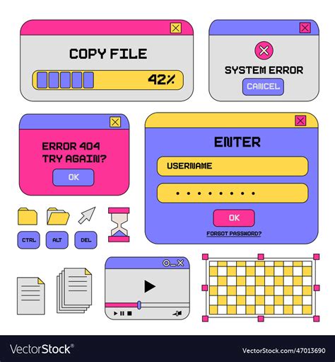 Retro User Interface Elements Set Tabs Buttons Vector Image