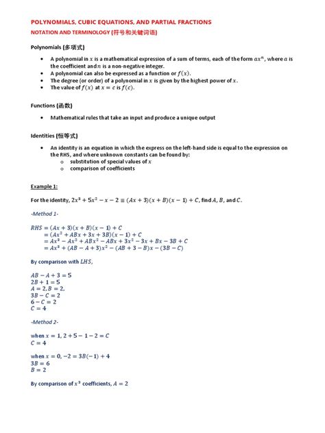 Polynomials Cubic Equations And Partial Fractions Lecture Pdf Factorization Polynomial