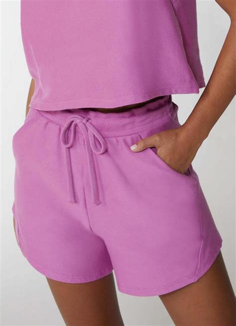 Shorts Amplo Malha Rajada Feminino Roxo Enfim