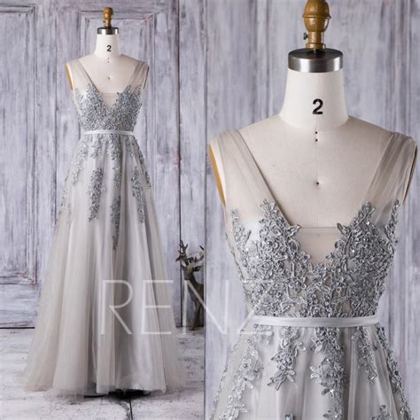 2016 Long Light Gray Bridesmaid Dress Square Neck Wedding Dress With