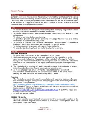 Fillable Online School Camps Policy Rationale Purpose Guidelines Fax