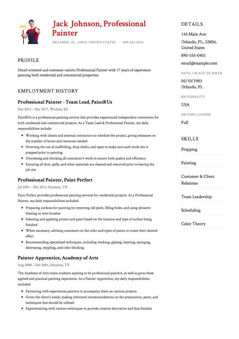 Painter Resume Sample