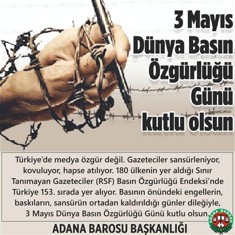 3 Mayıs Dünya Basın Özgürlüğü Günü kutlu olsun ADANA BAROSU