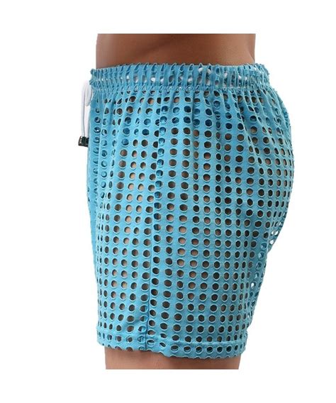 Us Mens Hollow Openwork Drawstring Lounge Underwear Boxer Shorts Sky